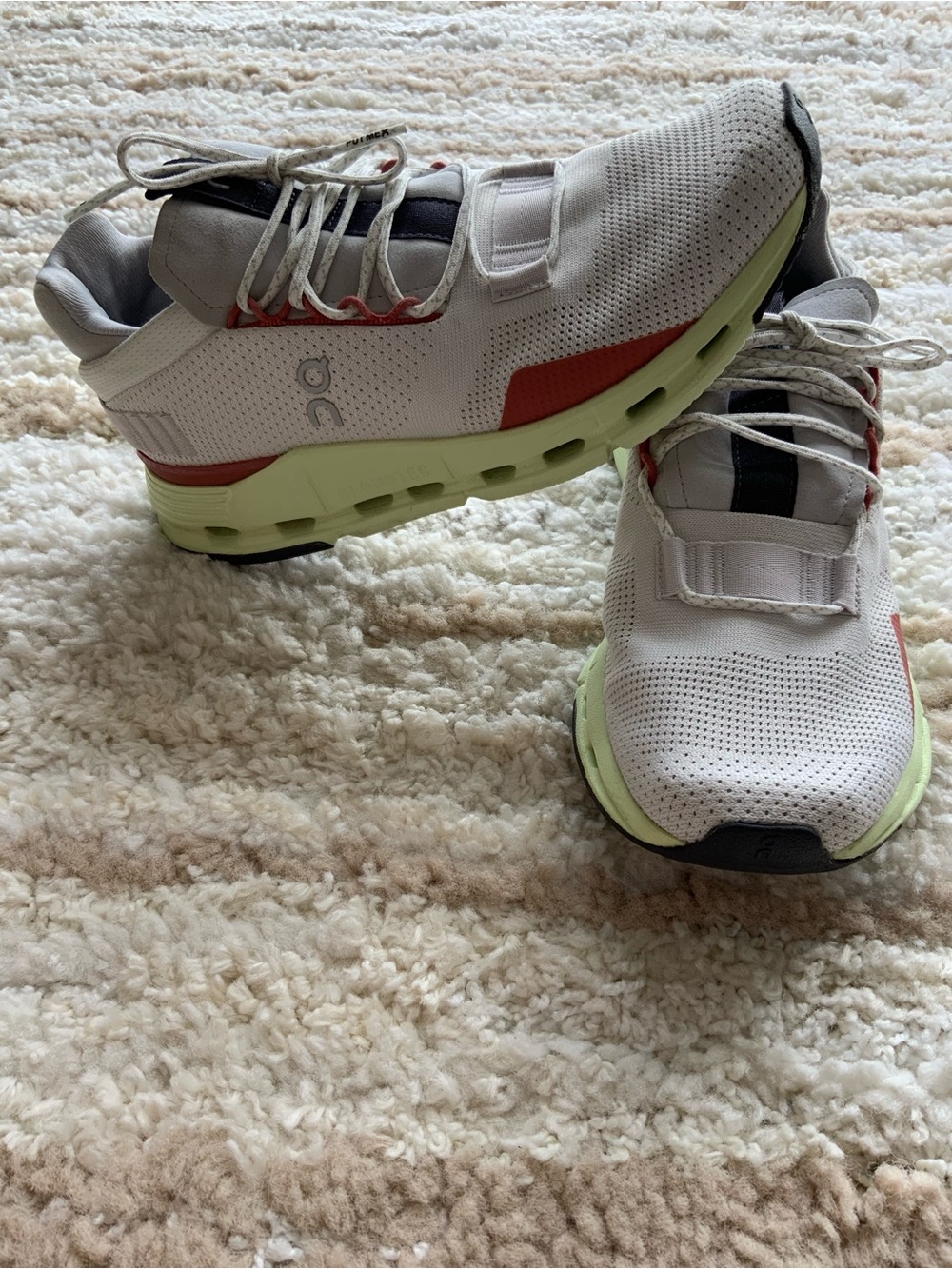 On Running Cloudnova Women’s Athletic Shoes in White, Red and Pale Green